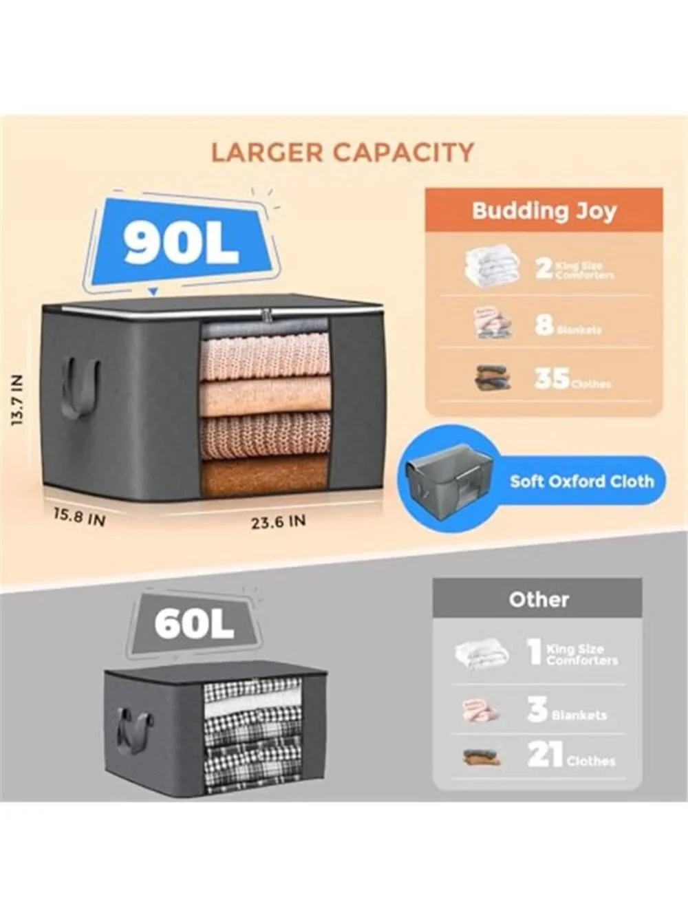 90L Large Storage Bags 6 Pack Clothes Storage Bins Closet Organizers